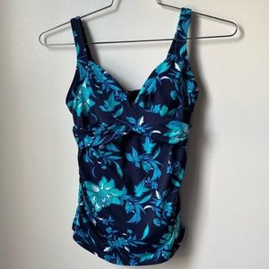 LANDS' END Women's 4 Padded Underwire Swim Tankini Tank Green Blue Navy Floral